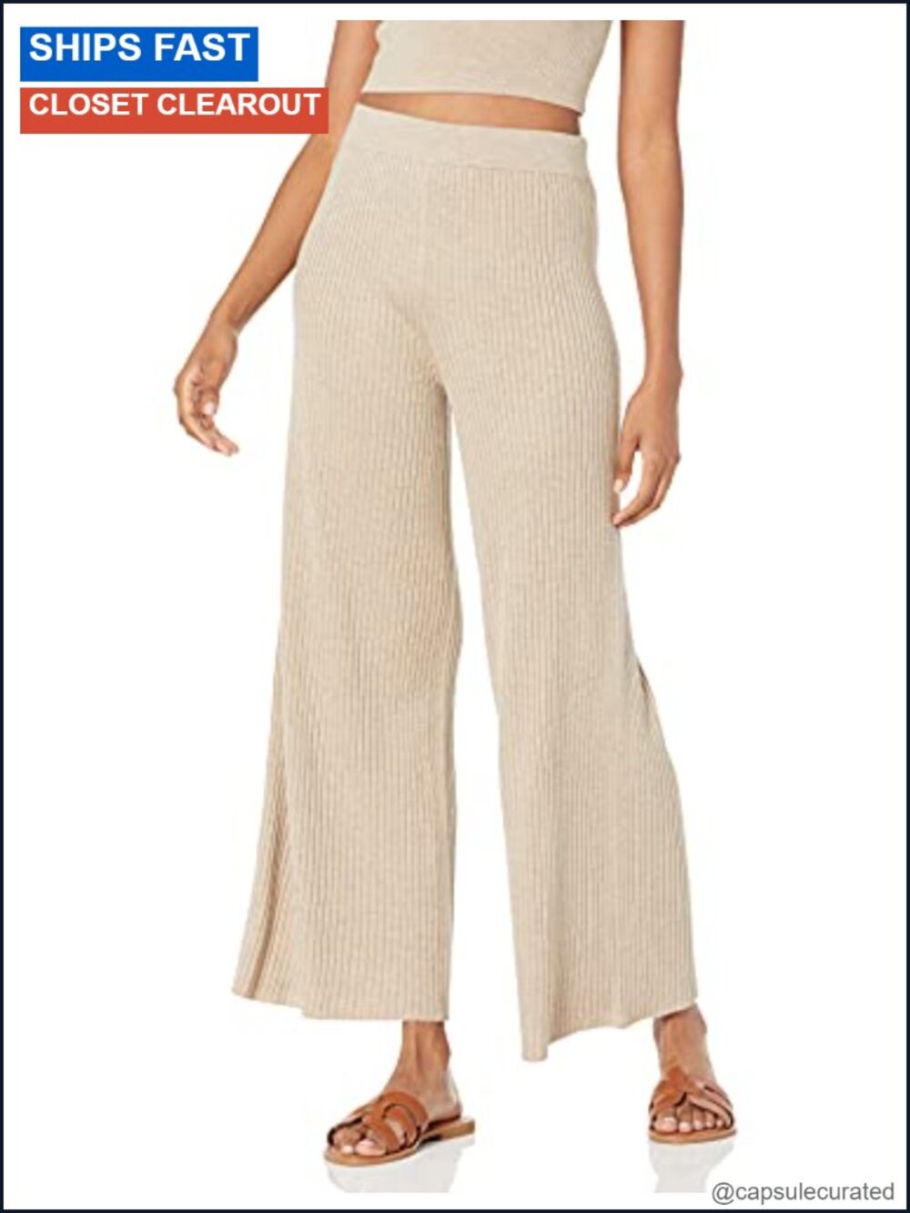 Flared Rib Knit Sweater Pants Pull On Loungewear Casual